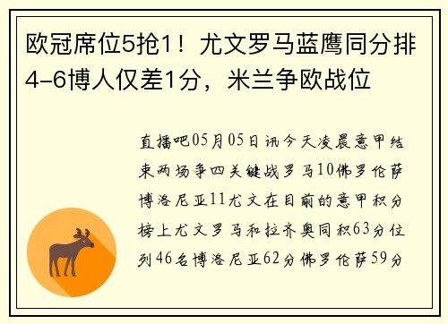 欧冠席位5抢1！尤文罗马蓝鹰同分排4-6博人仅差1分，米兰争欧战位